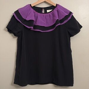 Kate Spade Silk Chiffon Multi Layered Ruffle Blouse Multicolor Sz M